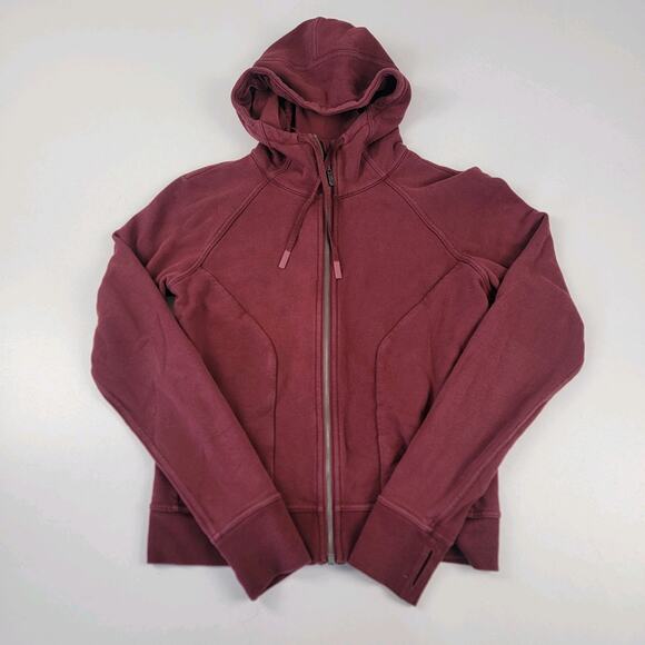 lululemon athletica Tops - Lululemon Huddle & Hustle Hoodie Womens Sz 8 Red Wine Jacket Full Zip Thumbholes